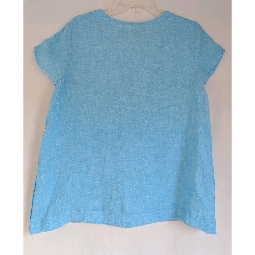 Cynthia Rowley Women's 100% Linen Blouse Top Sz S Blue Short Sleeve - Picture 2 of 5